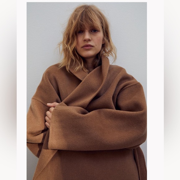Zara Brown 100% Wool Oversized Coat - Picture 3 of 11